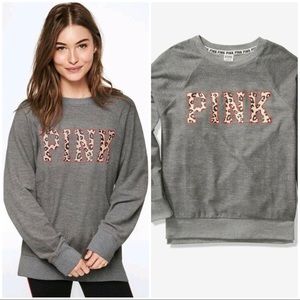 💗Pink large legging crew sweatshirt leopard